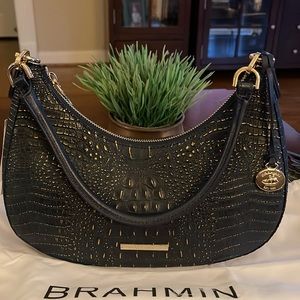 NWT BRAHMIN Inverness Collection Gold Speckled Ink Small Bekka Shoulder Bag